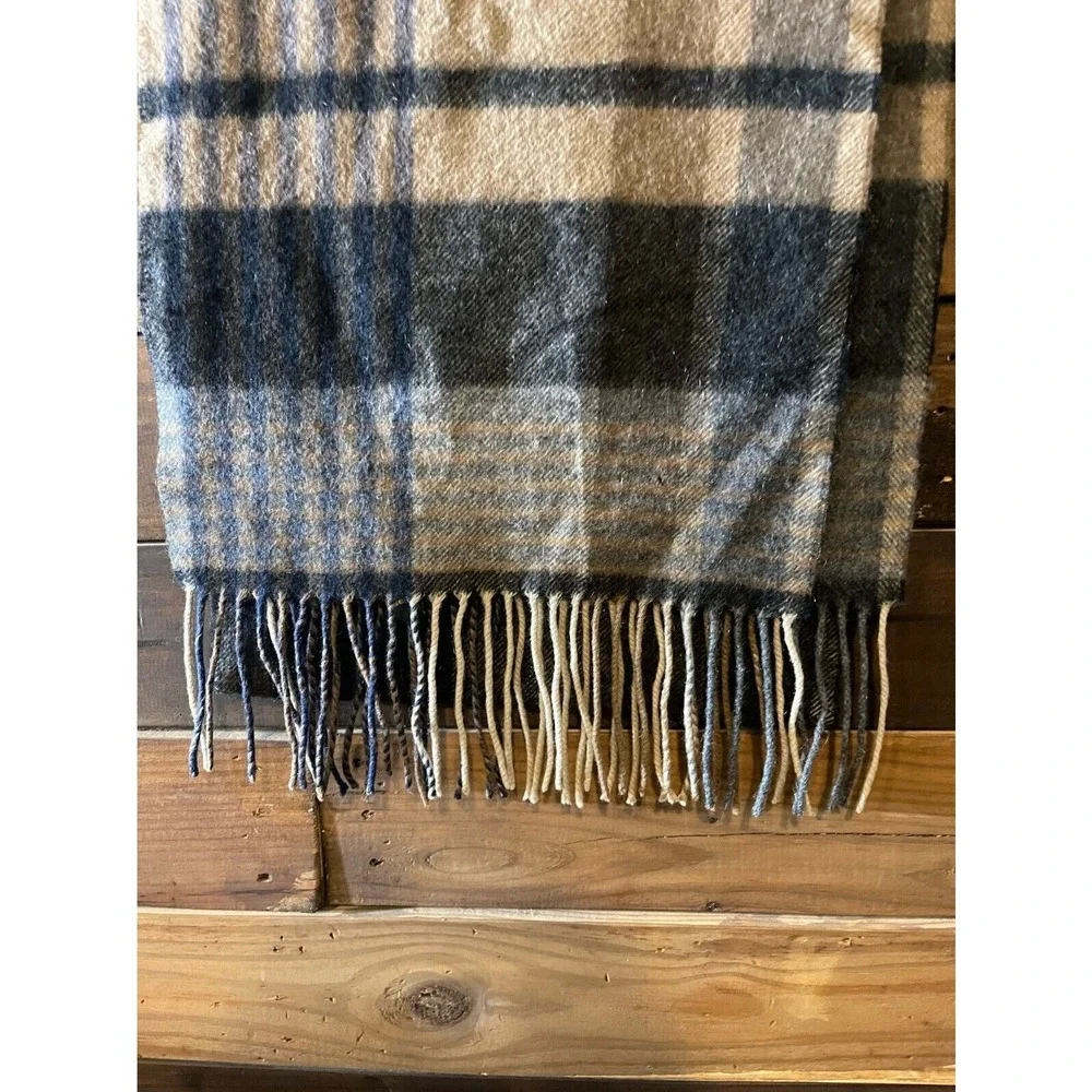 100% Cashmere Club Room Plaid Scarf‎ Black Brown Tan Fringed Soft Warm Luxury